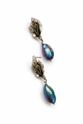 Giverny collection - Antique Silver Floral Earrings with Large Peacock Baroque Pearls