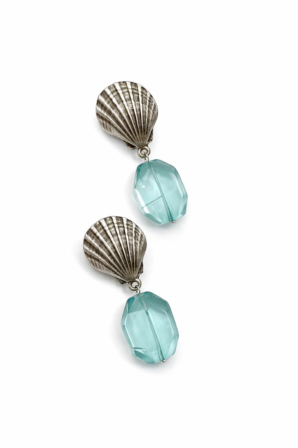 Marseille collection - Octagonal Sea Glass Silver Seashell Earrings