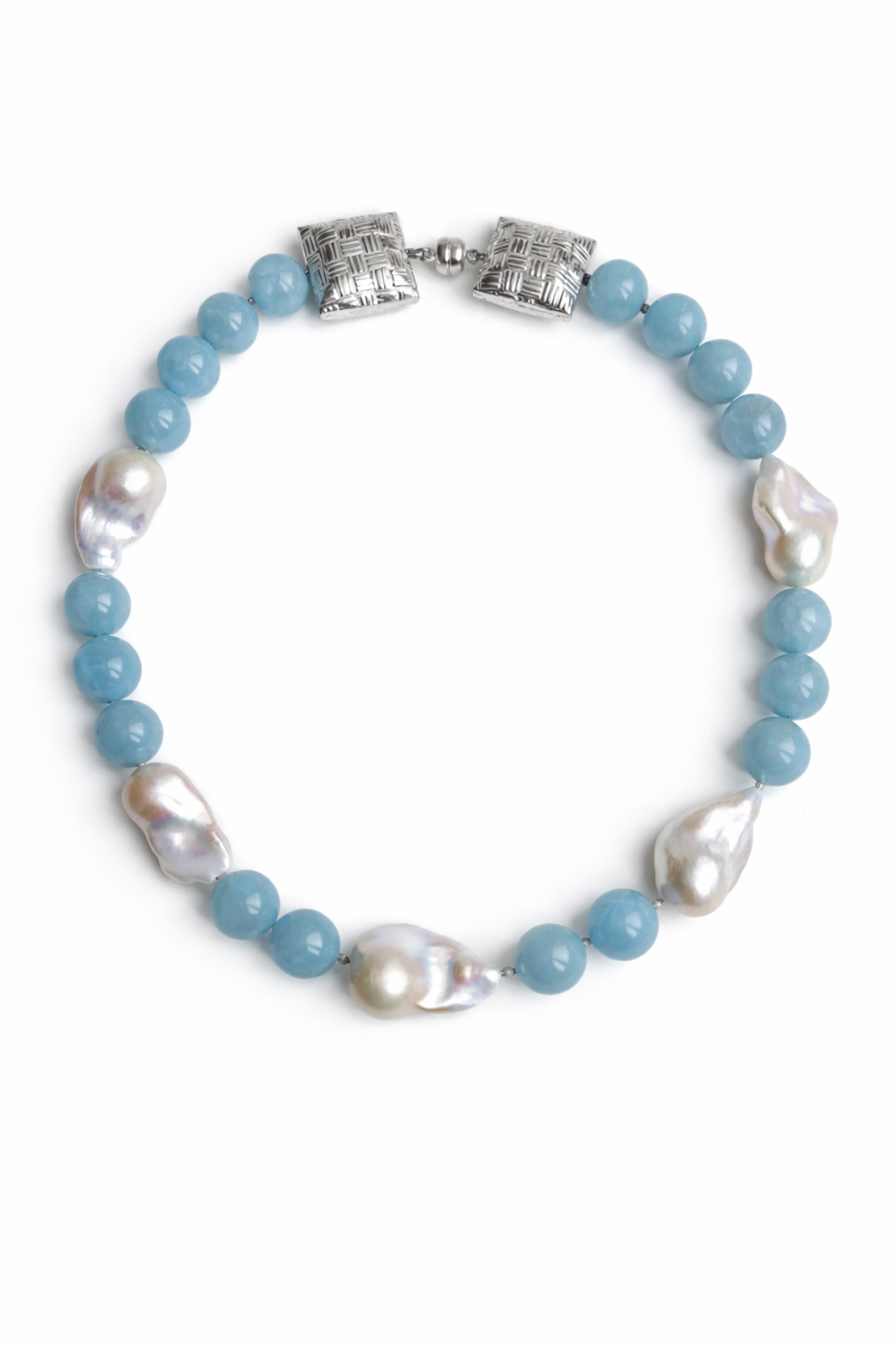 Cassis collection - Statement Aquamarine And Baroque Pearl Necklace