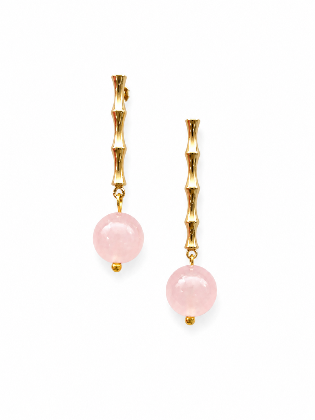 Giverny collection - Les Bambous Earrings With Small Rose Quartz Orbs