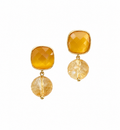 Marseille collection - Basilique Earrings With Painted Yellow Glass And Faceted Citrine Orbs