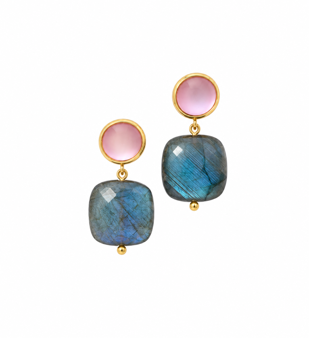 Marseille collection - Basilique Earrings With Pink Frosted Glass And Labradorite