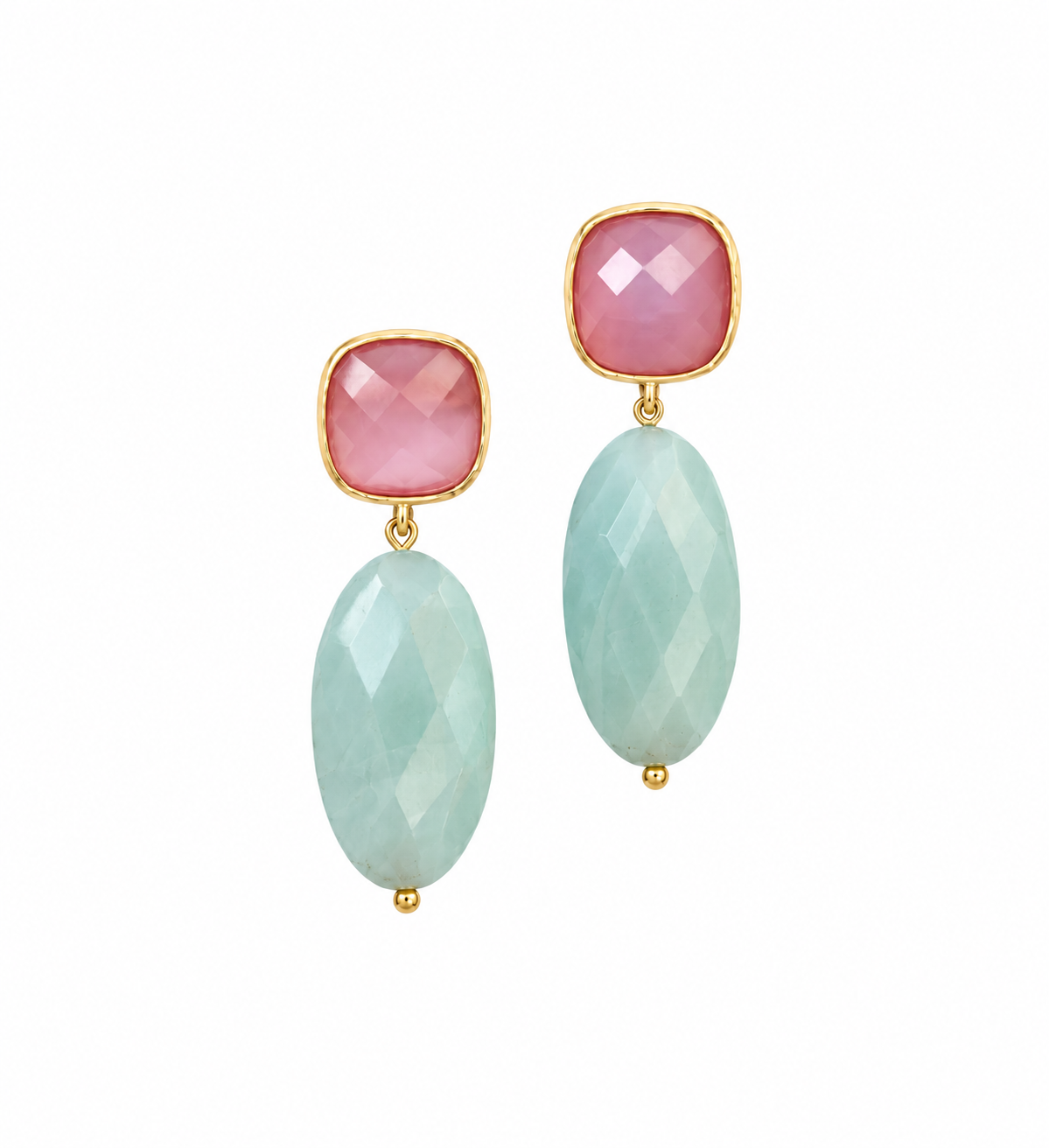 Marseille earrings - Basilique Earrings With Pink Painted Glass And Faceted Amazonite