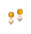 Marseille earrings - Basilique Earrings With Yellow Painted Glass And Natural Round Pearls