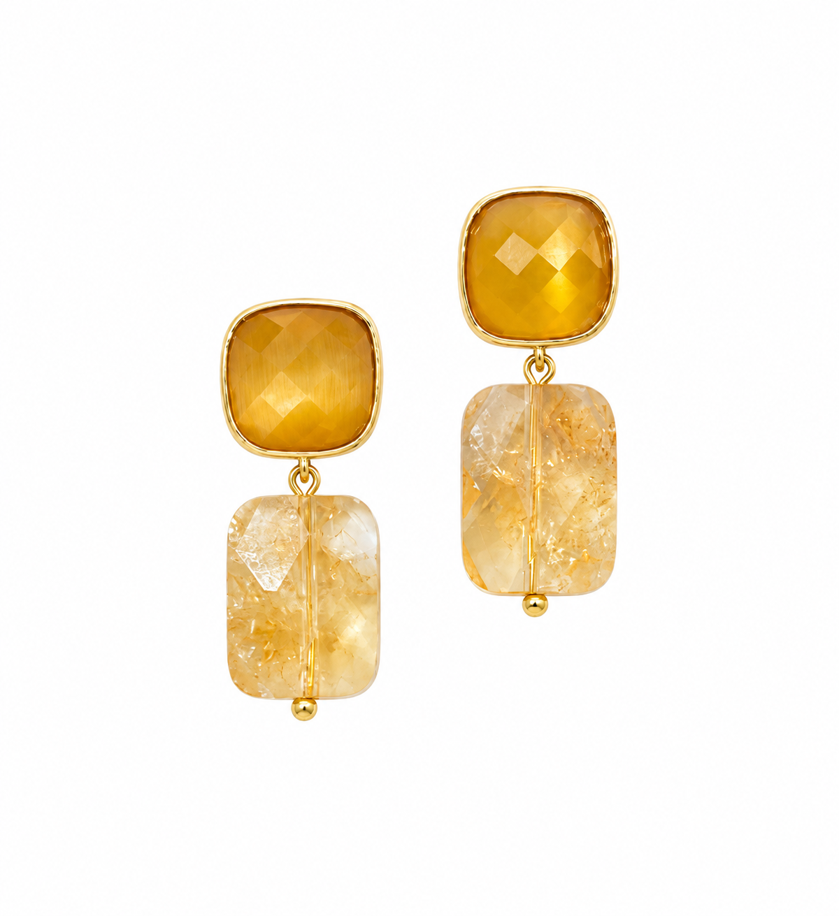 Marseille collection - Basilique Earrings With Yellow Painted Glass And Rectangular Citrine Drops