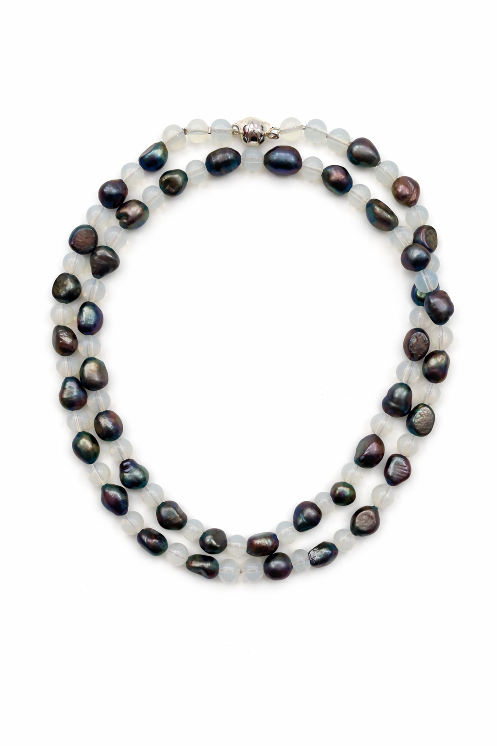 Cassis collection - Long Moonstone And Peacock Pearl Necklace