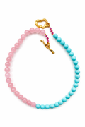 Cassis collection - Turquoise And Rose Quartz Mirror Necklace