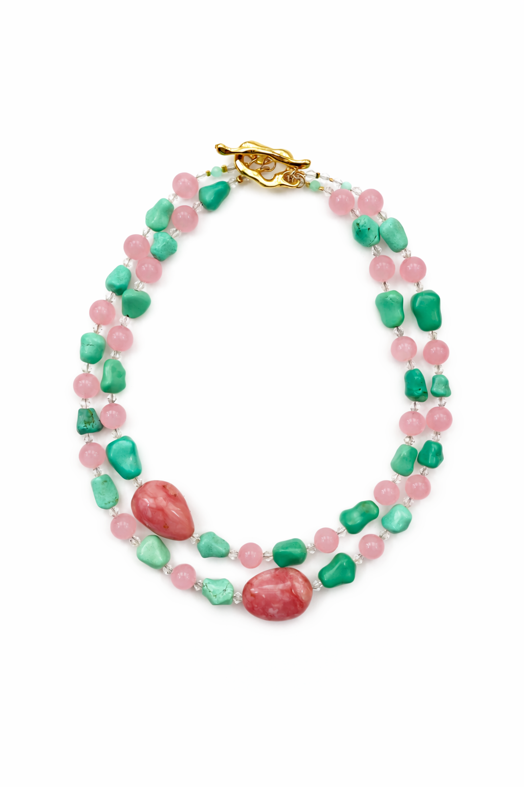 Marseille collection - Double Strand Turquoise And Pink Opal Necklace