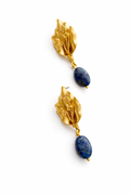 Giverny collection - Large Matte Floral Studs With Lapis Drops Earrings