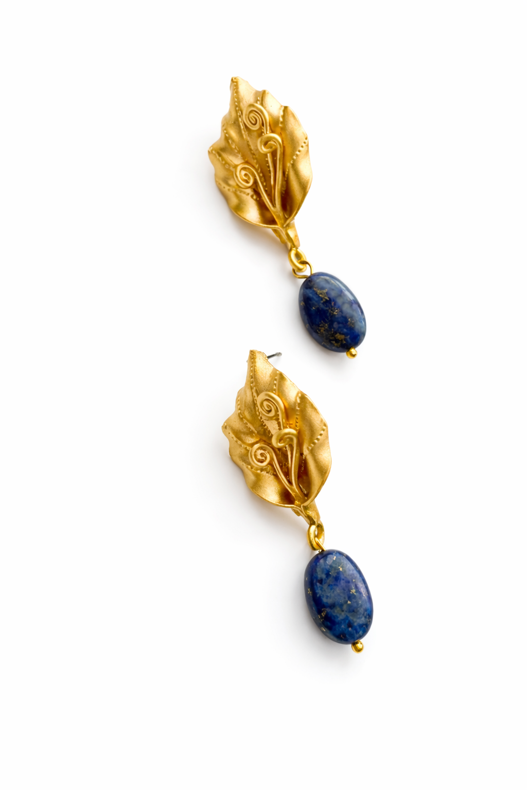 Giverny collection - Large Matte Floral Studs With Lapis Drops Earrings