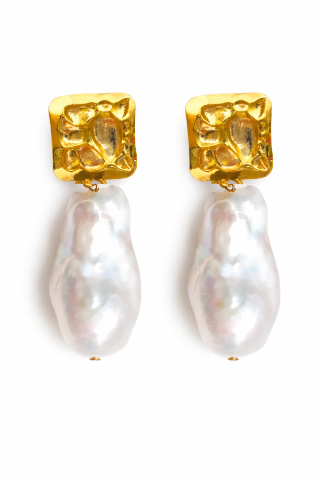 Cassis collection -  Large Baroque Brass Studs With Baroque Pearls