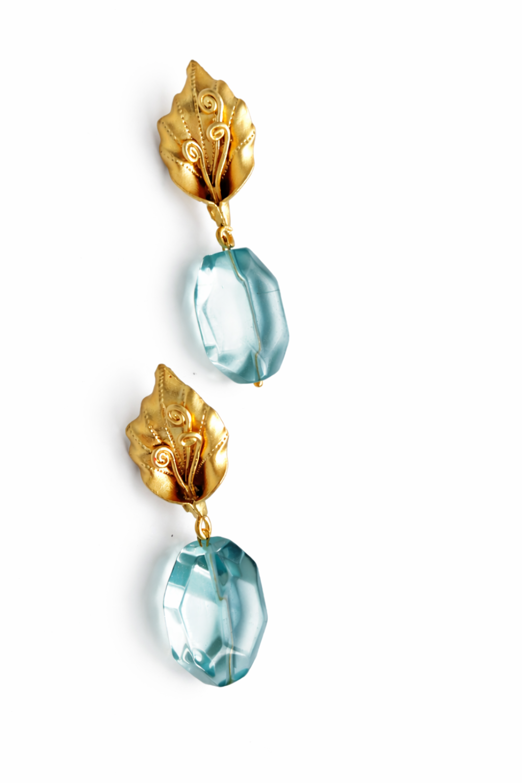 Giverny collection - Matte Floral Studs Earrings With Sea Glass