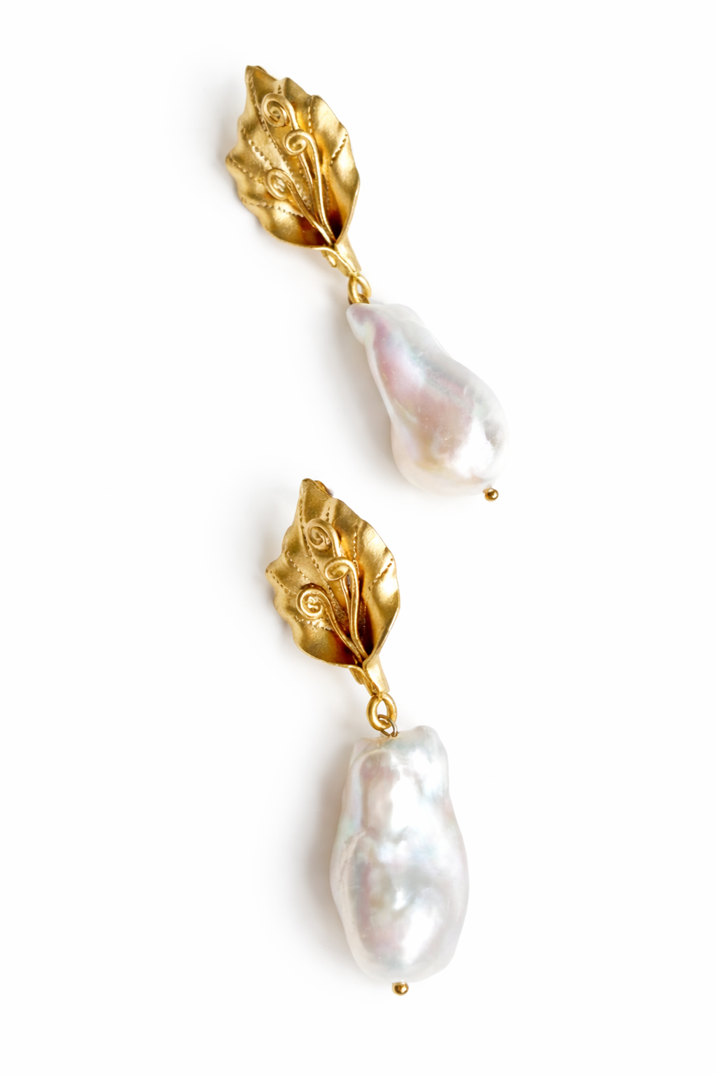 Giverny collection - Large Matte Floral Earrings with Baroque Pearls