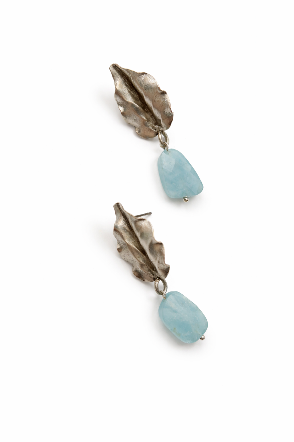 Giverny collection - Leaf Studs with Aquamarine Drops Earrings