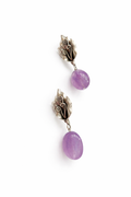 Giverny collection - Antique Silver Floral Purple Cabochon Earrings
