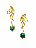 Fontanges collection - Fontanges Earrings With Small Mosaic Mother Of Pearl Orbs In Jade And Blue