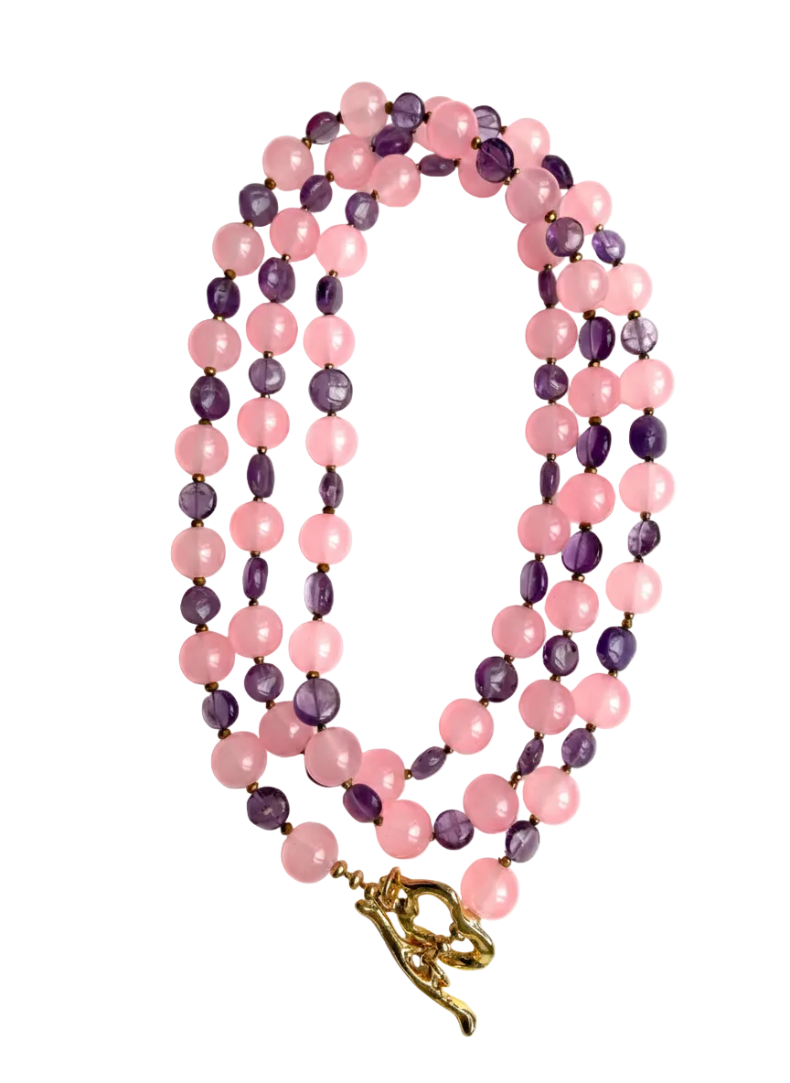 Cassis collection - Extra Long Rose Quartz And Amethyst Necklace
