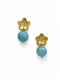 Giverny collection - Golden Marguerite Earrings With Aquamarine