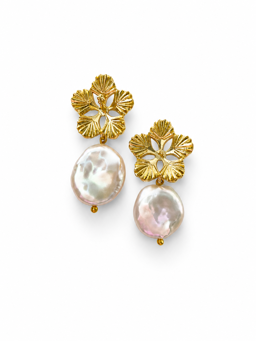 Giverny collection - Golden Marguerite Earrings With Coin Pearls