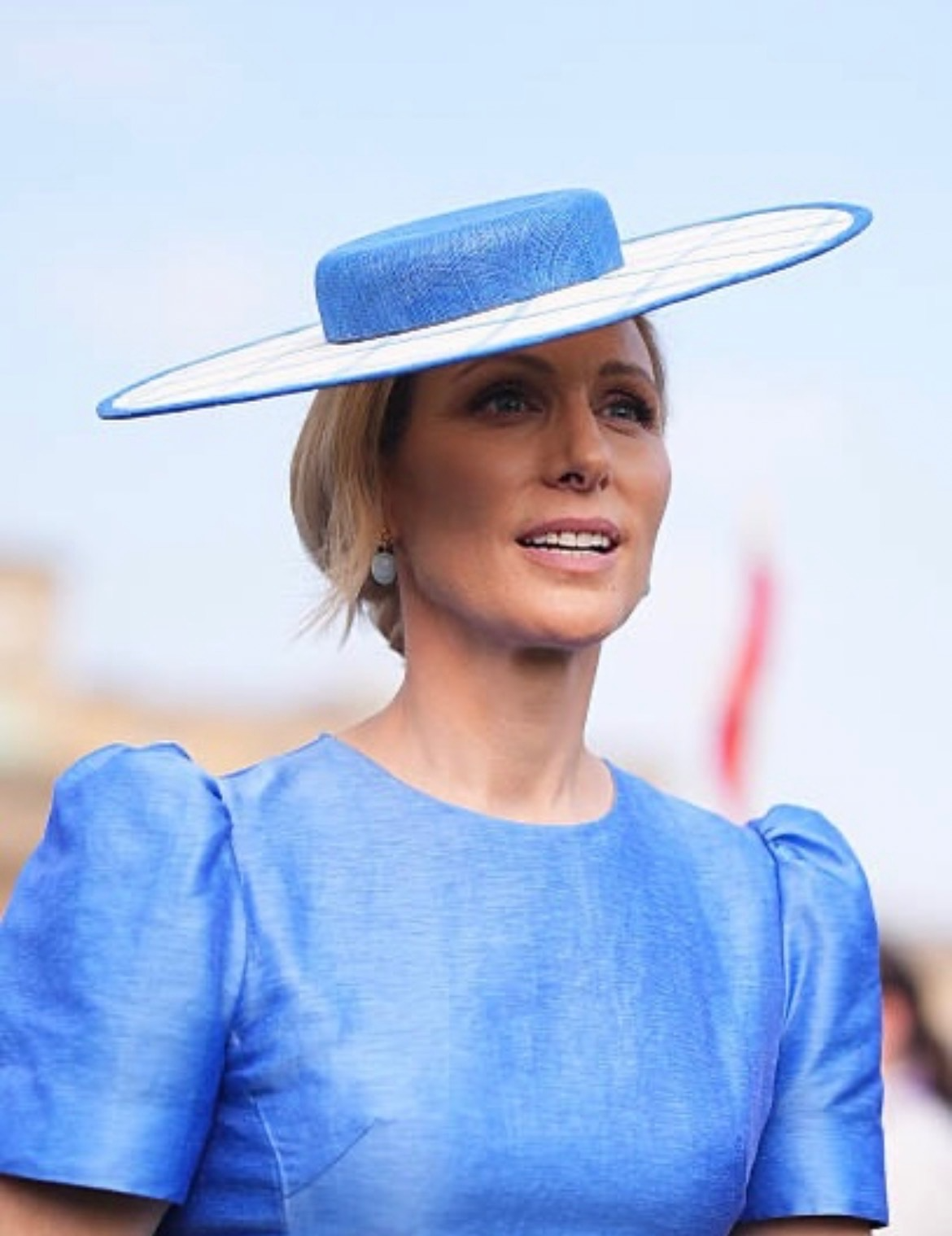 Seen on Zara Tindall at a Buckingham Palace Garden party May 2026 - Giverny Dorée Blue Beryl Earrings