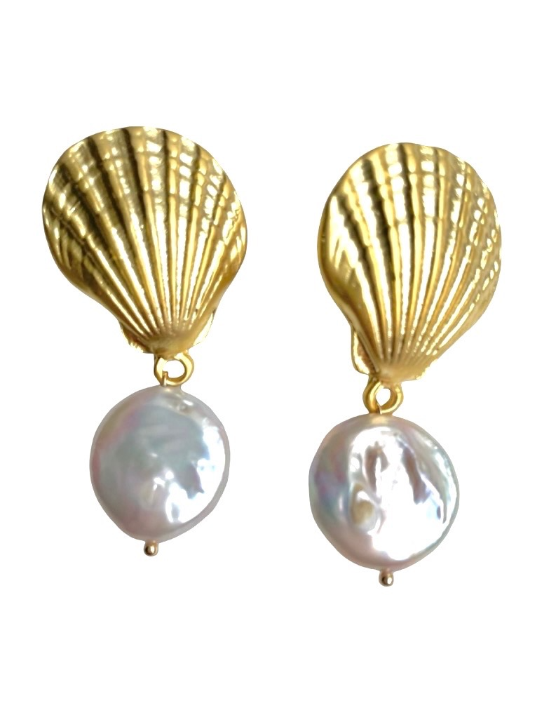 Marseille collection - Large Shell Coin Pearls Earrings