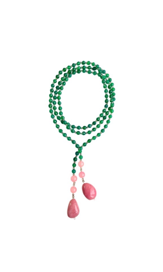 Giverny collection - Extra Long Onyx, Rose Quartz And Pink Opal Lariat Necklace
