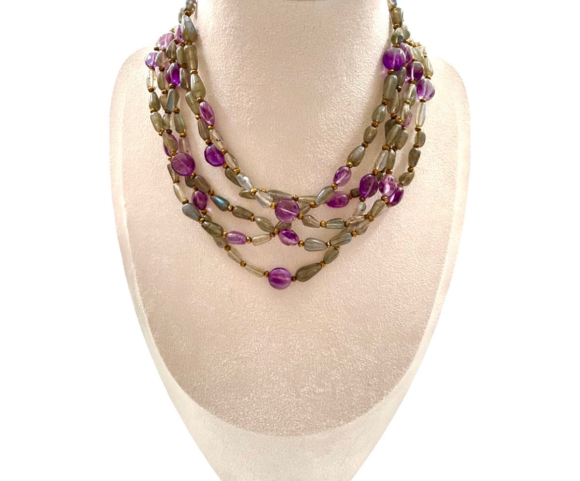 Perigord collection - Extra Long Amethyst And Labradorite Necklace