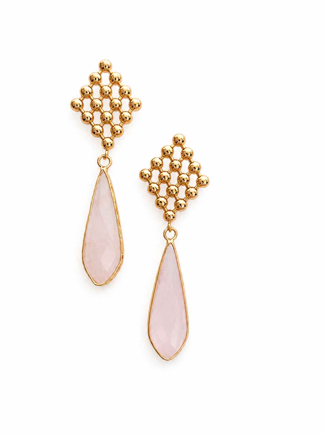 Luberon collection - Nid d’Abeille Earrings With Pink Rose Quartz Pendants