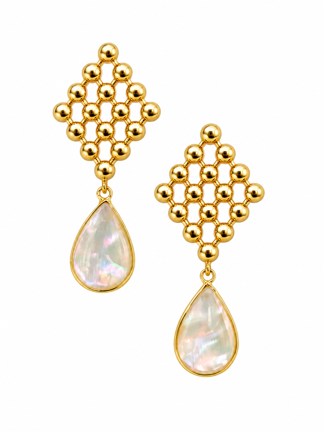 Luberon collection- Nid D'abeille Earrings With Mother Of Pearl Pendants
