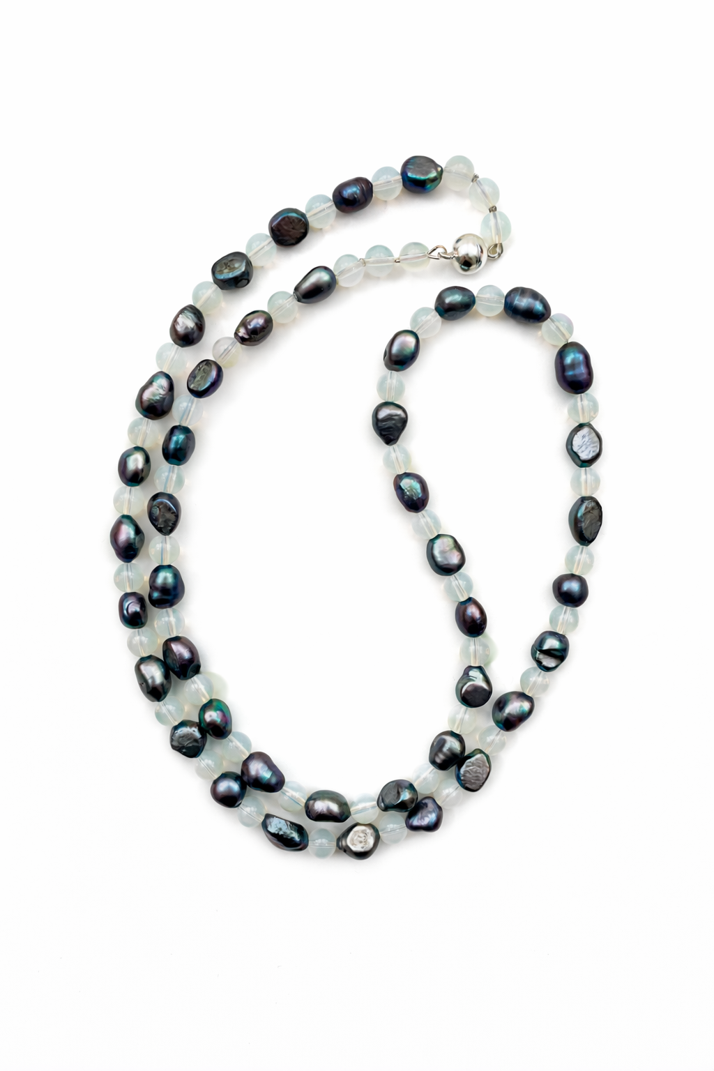 Cassis collection - Long Moonstone And Peacock Pearl Necklace