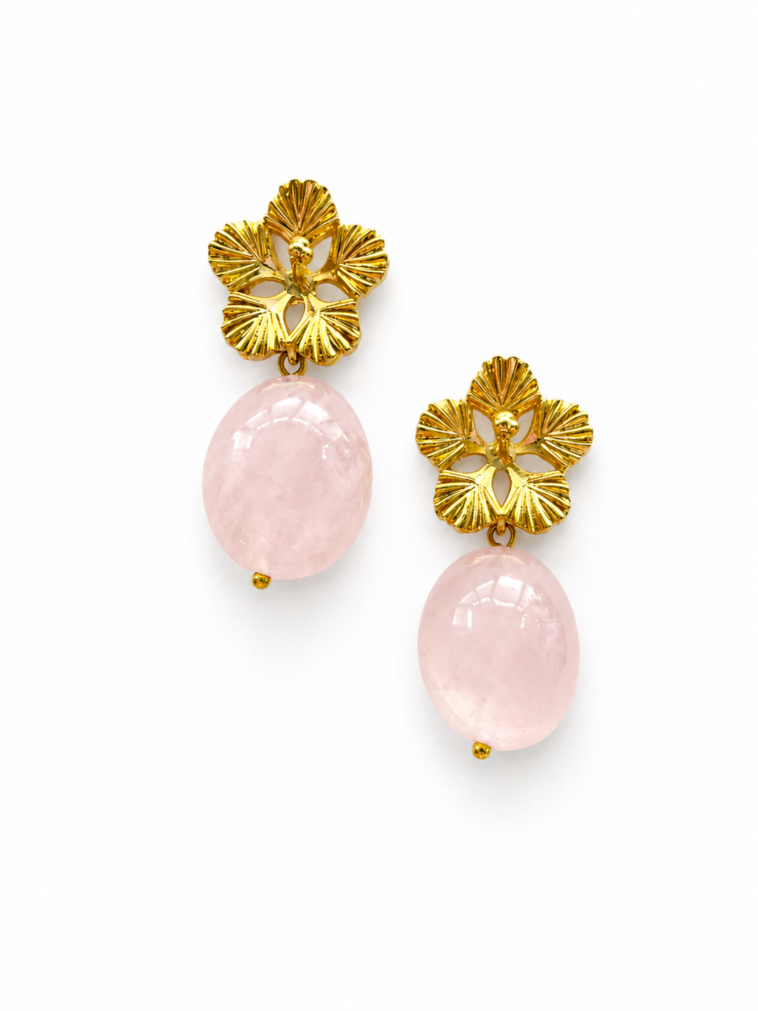 Giverny collection - Golden Marguerite Earrings With Rose Quartz