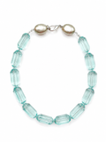 Marseille collection - Large Statement Necklace In Aqua Sea Glass With Silver Lobster Clasp