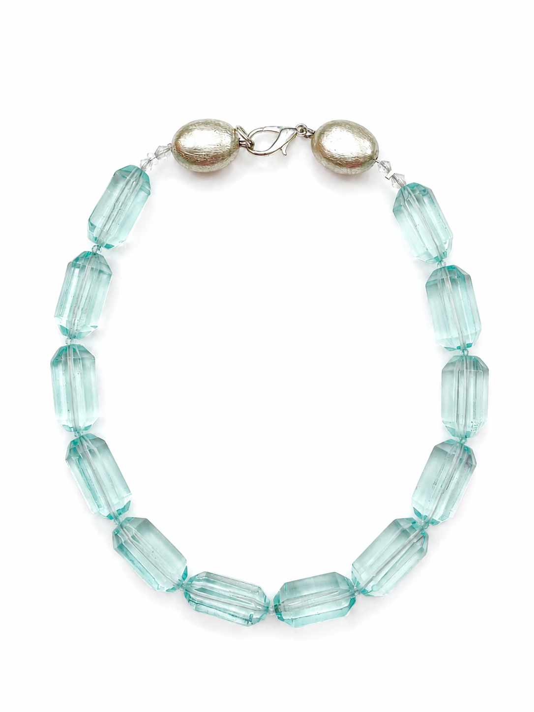 Marseille collection - Large Statement Necklace In Aqua Sea Glass With Silver Lobster Clasp