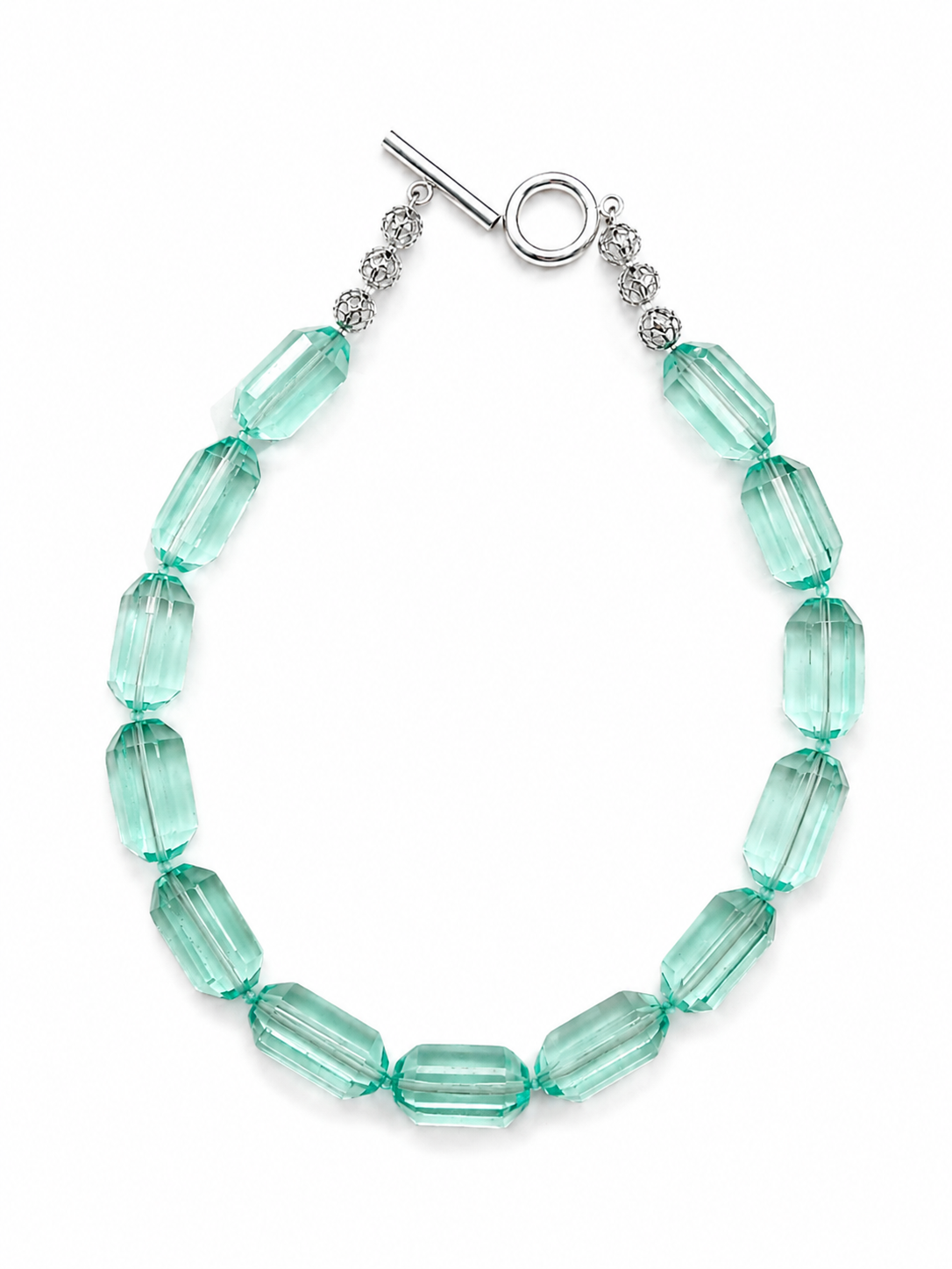 Marseille collection - Large Statement Aqua Sea Glass Necklace With Silver Toggle Clasp