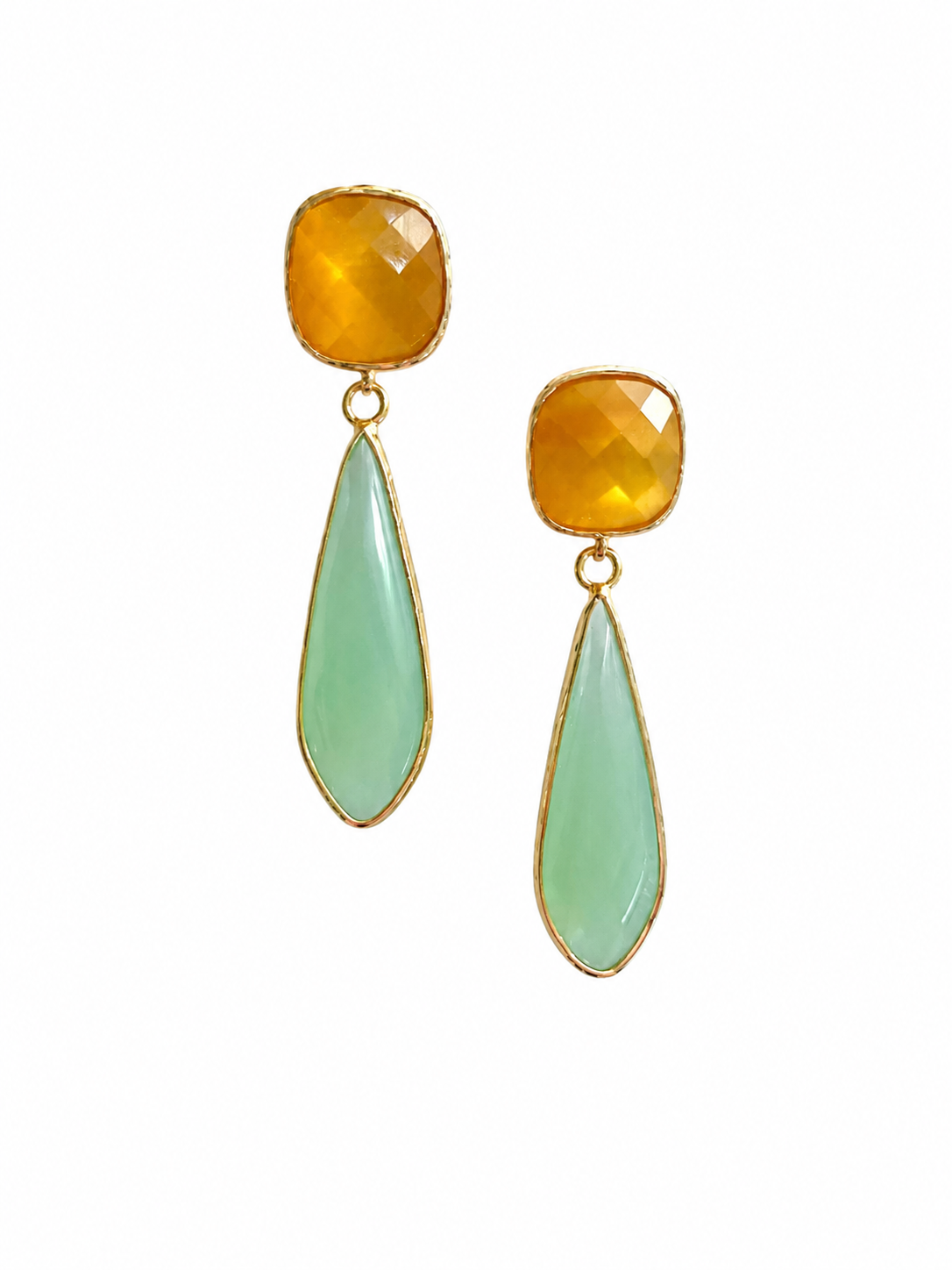 Marseille collection - Basilique Earrings In Jade And Painted Yellow Glass