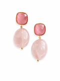 Marseille collection - Basilique Earrings In Painted Pink Glass And Rose Quartz Orbs
