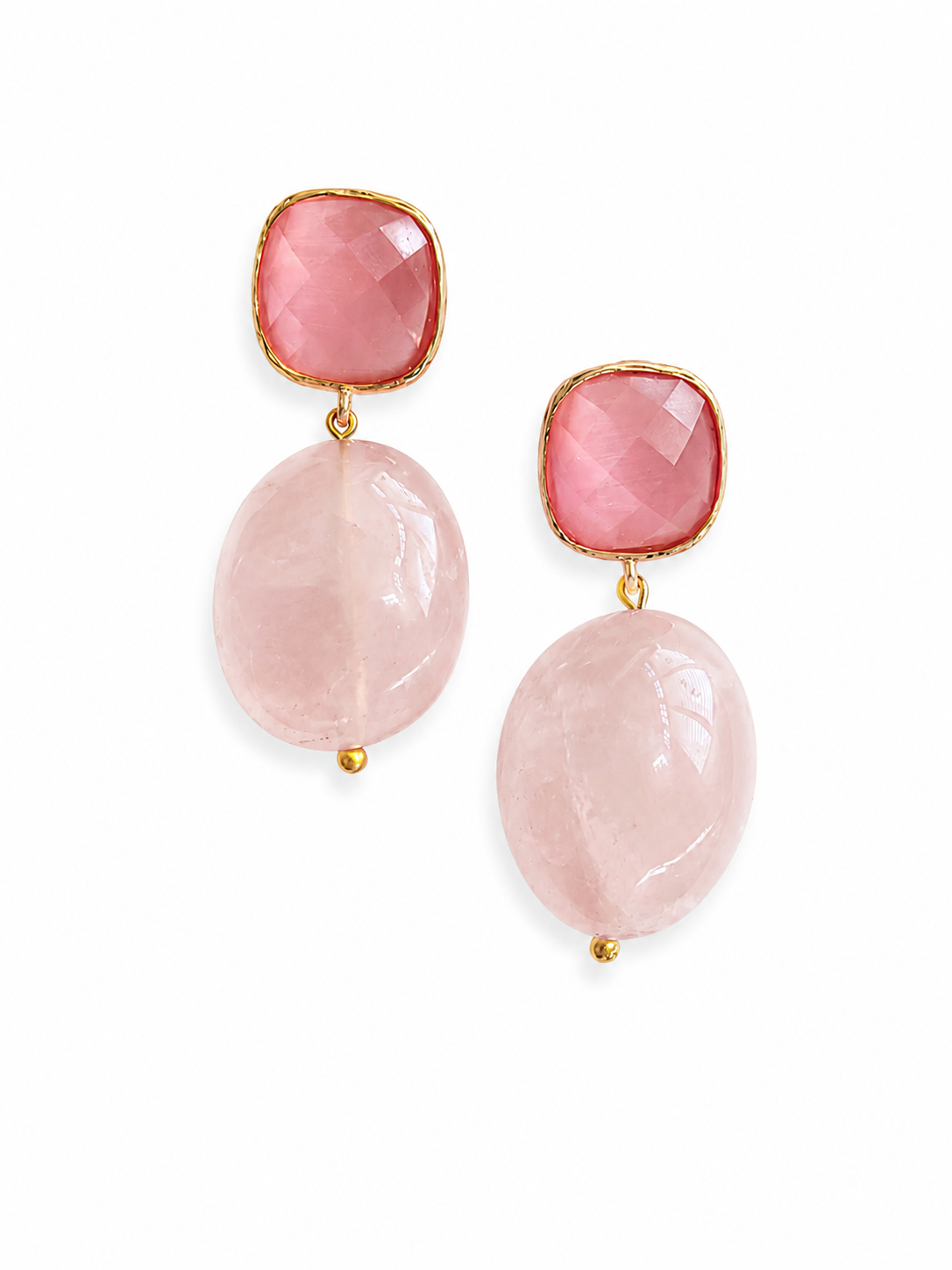 Marseille collection - Basilique Earrings In Painted Pink Glass And Rose Quartz Orbs