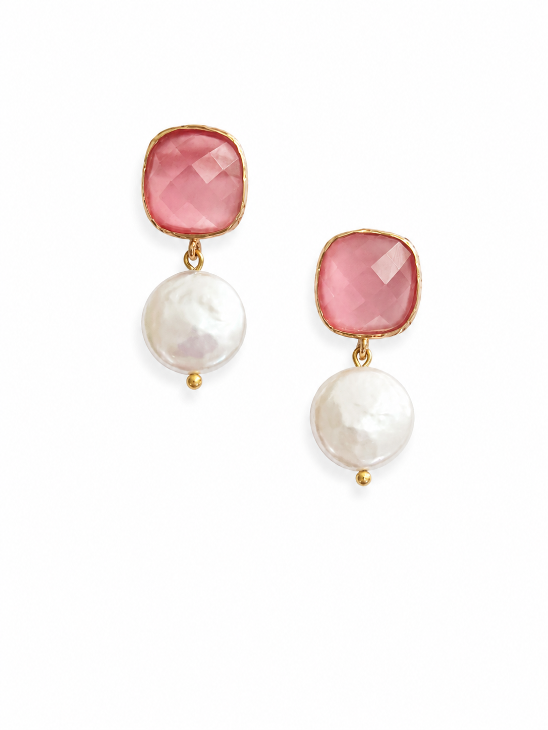 Marseille collection - Basilique Earrings In Painted Pink Glass And Natural Coin Pearls