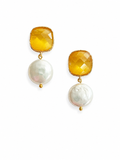 Marseille collection - Basilique Earrings In Painted Yellow Glass And Natural Coin Pearls