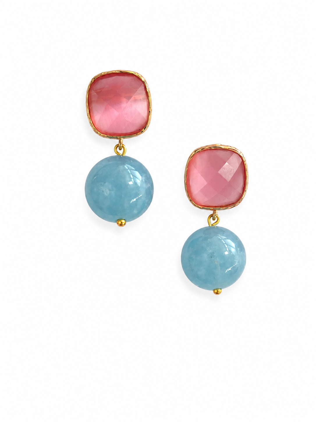 Marseille collection - Basilique Earrings In Pink Painted Glass And Aquamarine