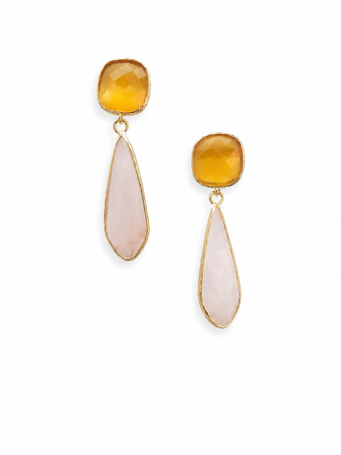 Marseille collection - Basilique Earrings In Rose Quartz And Painted Yellow Glass