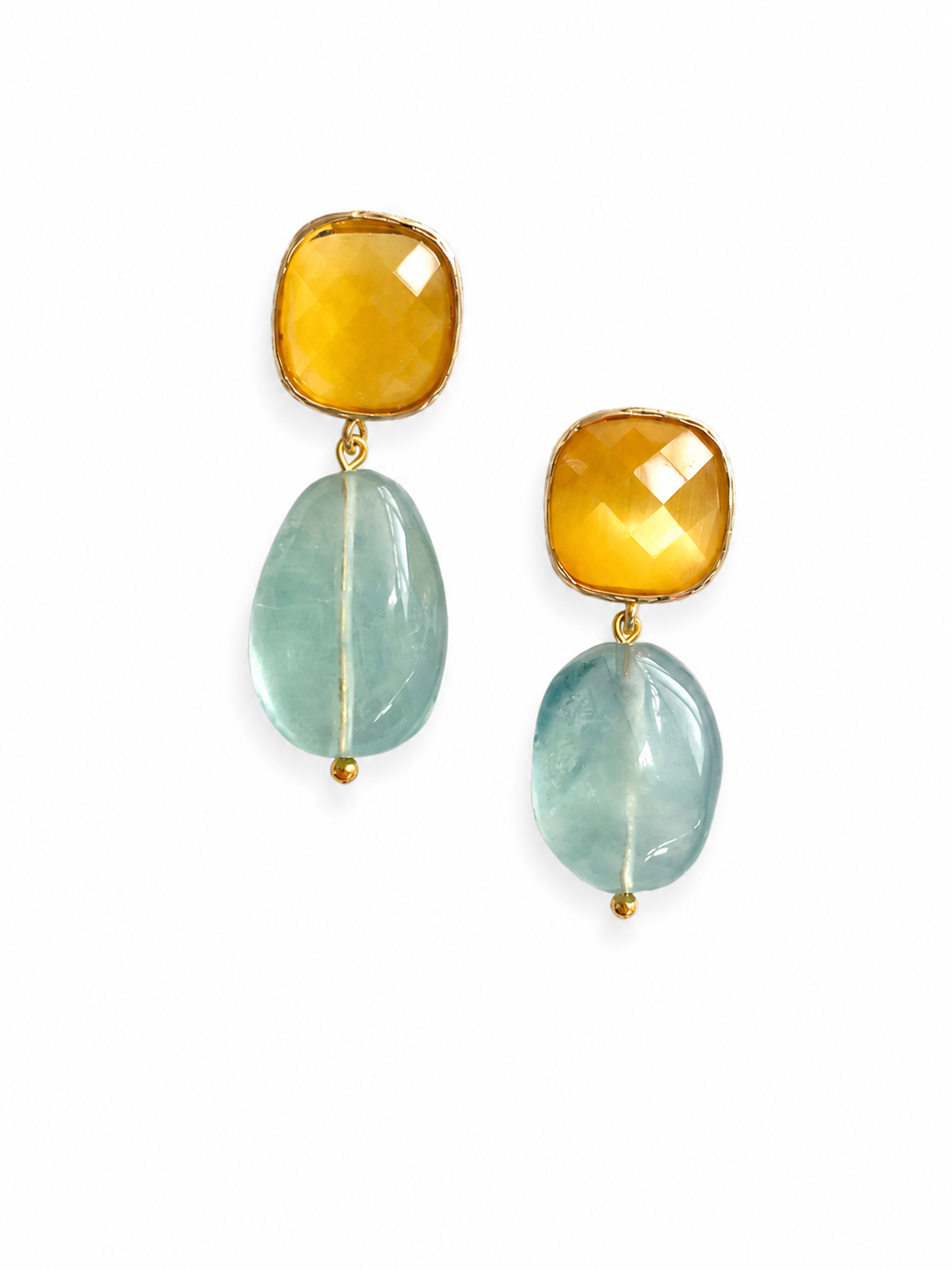 Marseille collection - Basilique Earrings In Painted Yellow Glass And Green Rock Crystal Nuggets