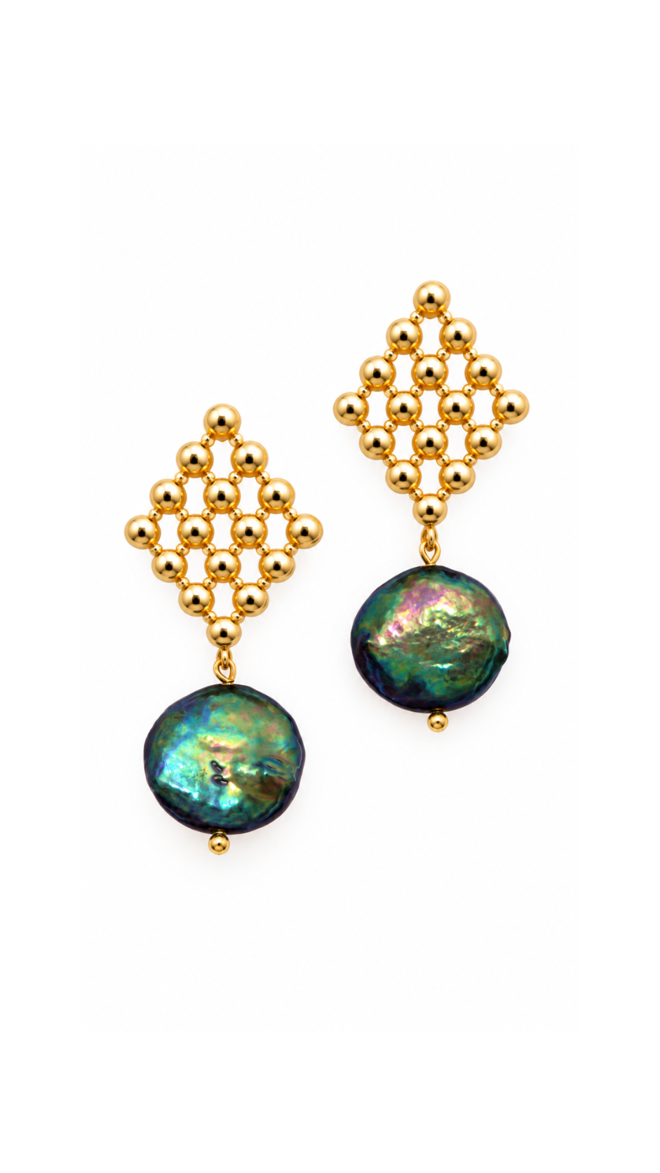 Luberon collection - Nid d’Abeilles Earrings With Peacock Coin Pearls
