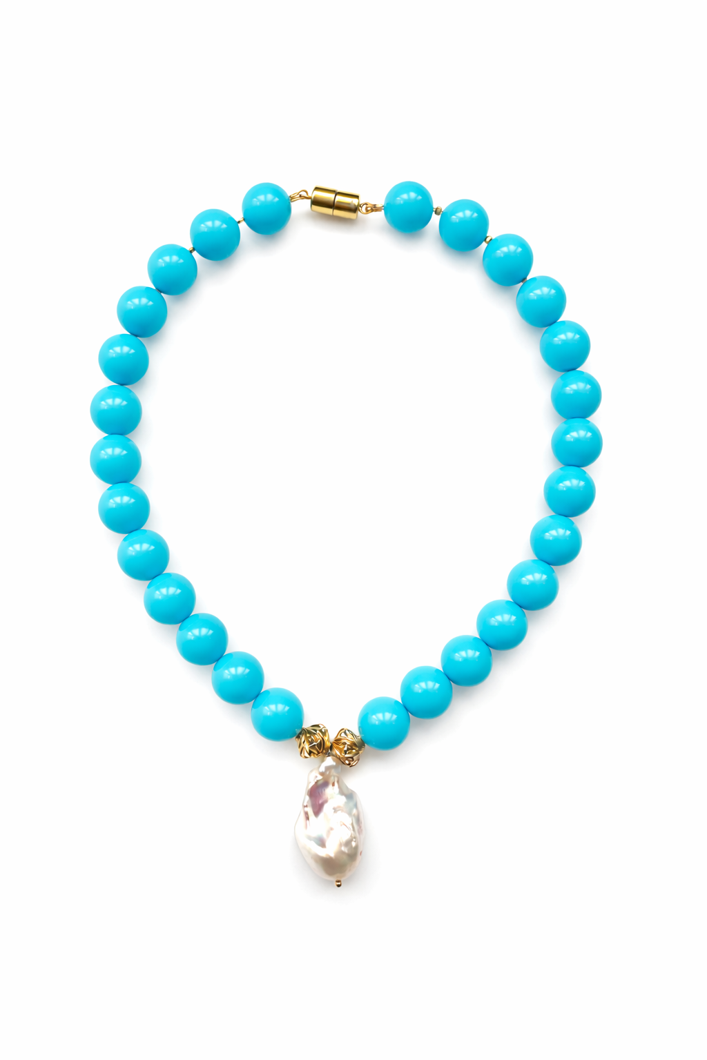 Cassis collection - Turquoise And Baroque Pearl Pendant Necklace